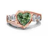 Rose gold Bezel Set Fancy Green Heart Cut Diamond Split Shank Ring