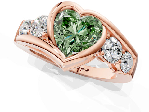 Rose gold Bezel Set Fancy Green Heart Cut Diamond Split Shank Ring_1