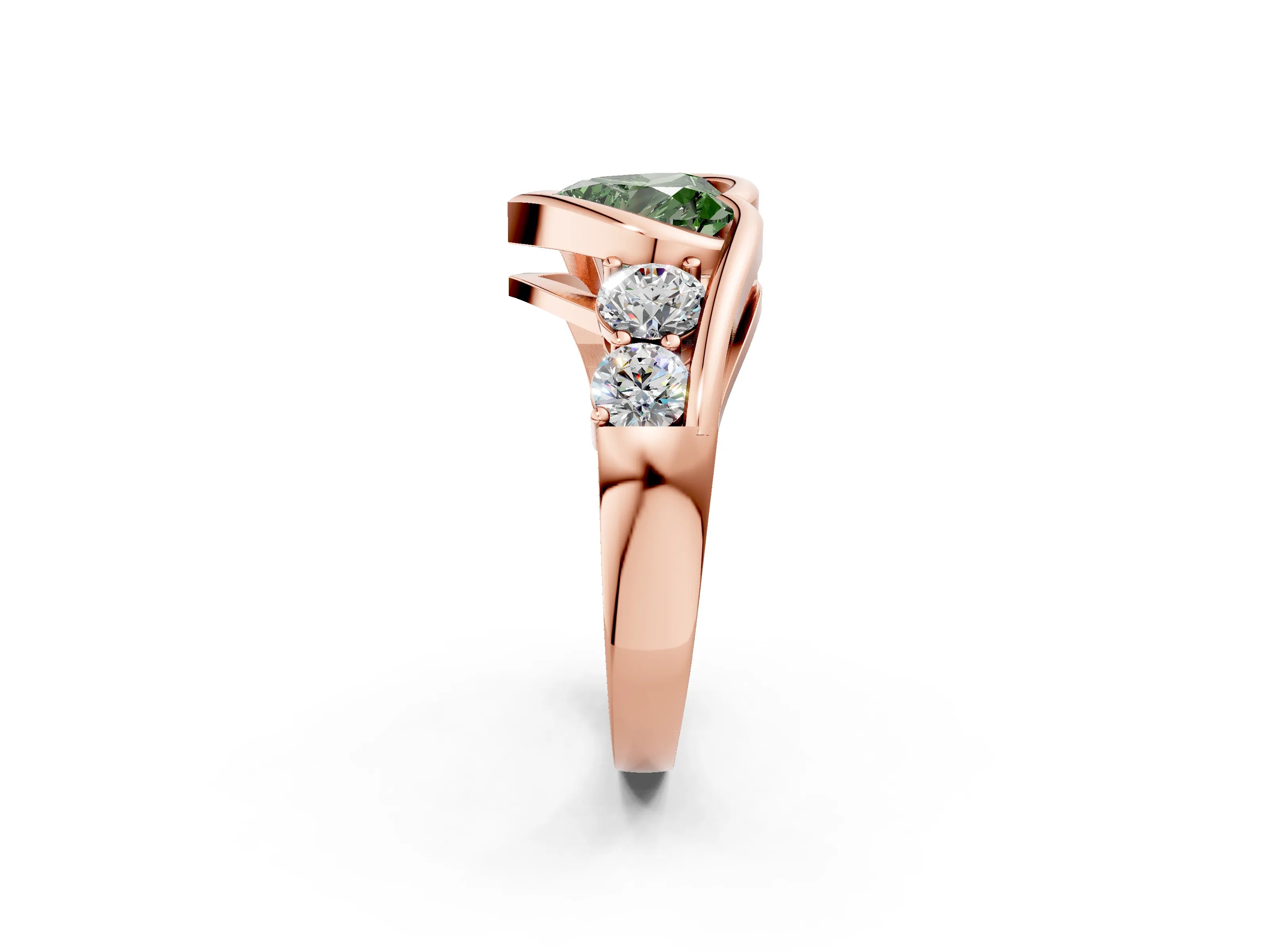 Rose gold Bezel Set Fancy Green Heart Cut Diamond Split Shank Ring_2