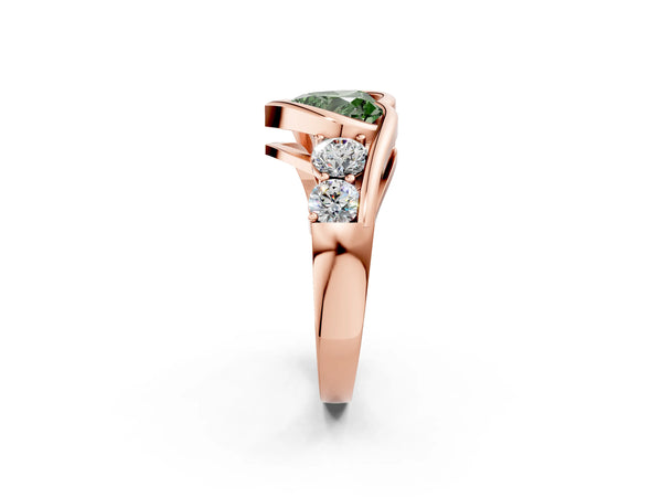Rose Gold Heart-Shaped Bezel Bypass Engagement Ring Setting for Fancy Green Center