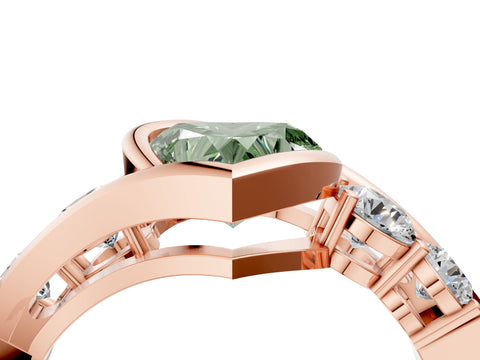 Rose gold Bezel Set Fancy Green Heart Cut Diamond Split Shank Ring_4