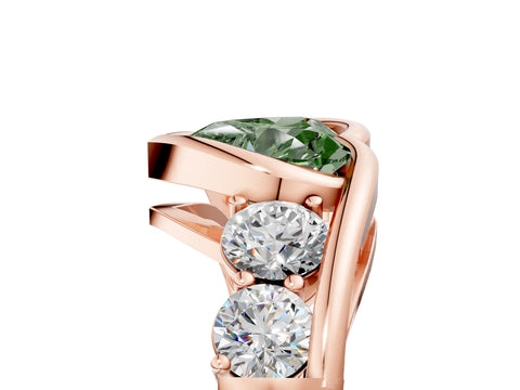 Rose gold Bezel Set Fancy Green Heart Cut Diamond Split Shank Ring_5
