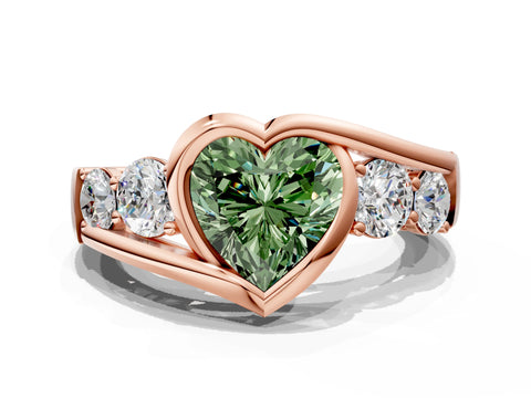 Rose gold Bezel Set Fancy Green Heart Cut Diamond Split Shank Ring