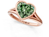 Rose gold Bezel Set Fancy Green Heart  Cut Solitaire Ring with Tapered Band 1
