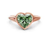 Rose gold Bezel Set Fancy Green Heart  Cut Solitaire Ring with Tapered Band