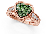 Rose gold Bezel Set Fancy Green Heart  Diamond Milgrain Pave Engagement Ring_1