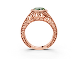 Rose gold Bezel Set Fancy Green Heart  Diamond Milgrain Pave Engagement Ring_3