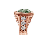 Rose gold Bezel Set Fancy Green Heart  Diamond Milgrain Pave Engagement Ring_5