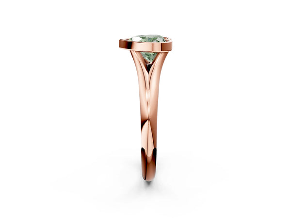 Rose gold Bezel Set Fancy Green Heart  Solitaire Diamond Ring with Smooth Band