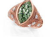 Rose gold Bezel Set Fancy Green Marquise Cut Diamond Milgrain Band Ring_1