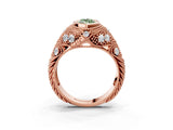 Rose gold Bezel Set Fancy Green Marquise Cut Diamond Milgrain Band Ring_3
