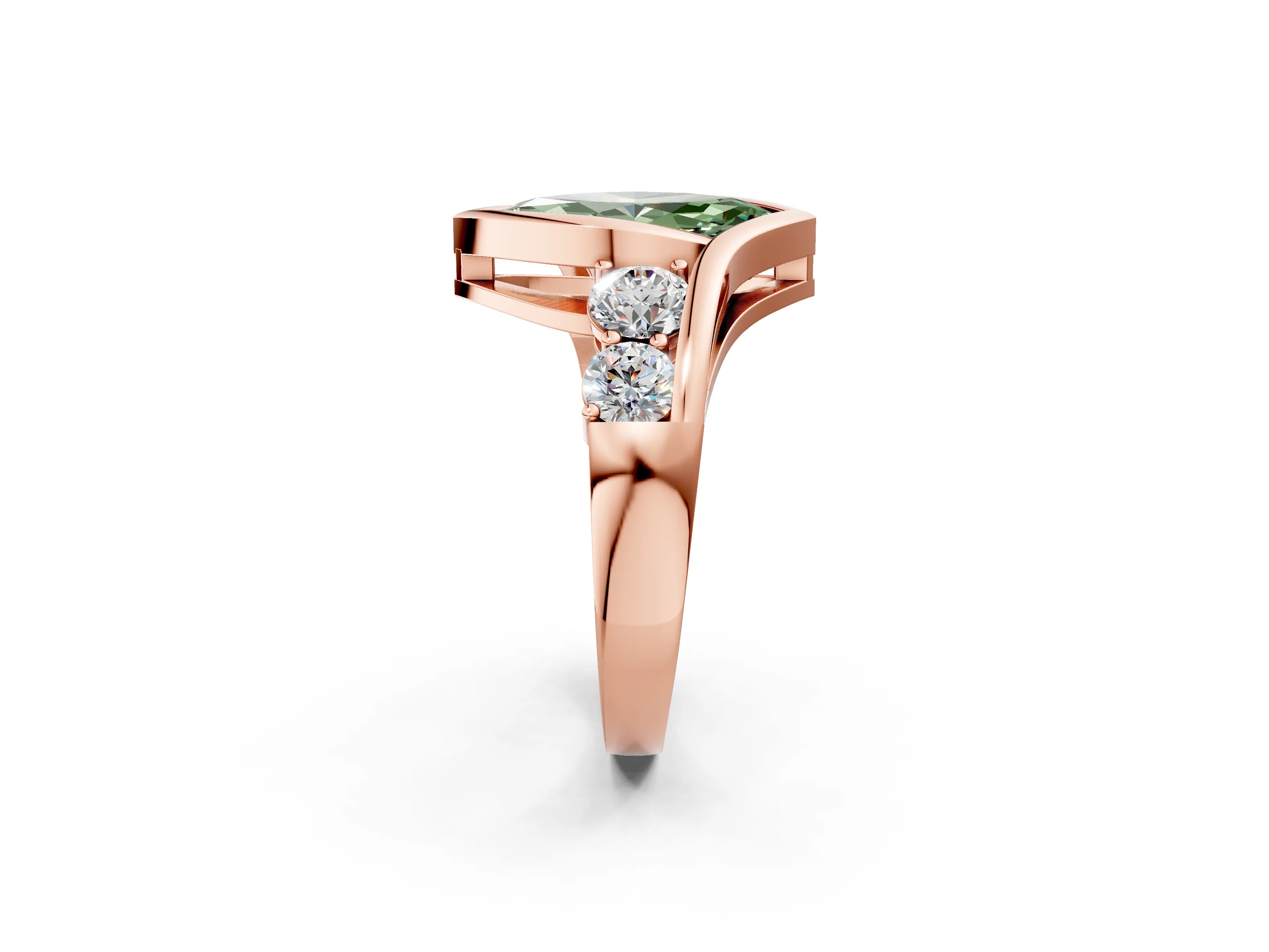 Rose gold Bezel Set Fancy Green Marquise Cut Diamond Split Shank Ring_2