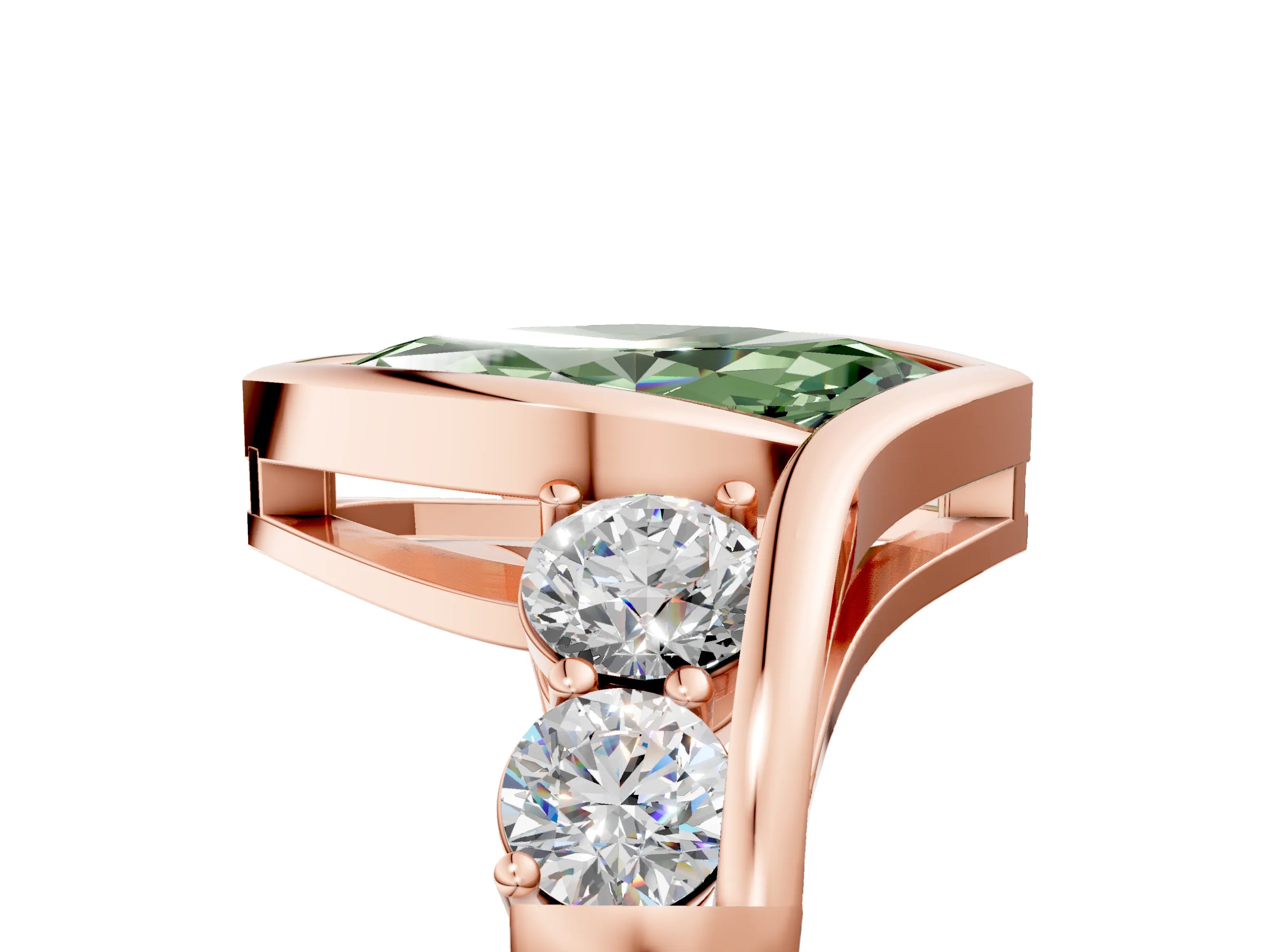 Rose gold Bezel Set Fancy Green Marquise Cut Diamond Split Shank Ring_5