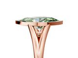 Rose gold Bezel Set Fancy Green Marquise  Cut Solitaire Ring with Tapered Band 1