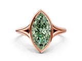 Rose gold Bezel Set Fancy Green Marquise  Cut Solitaire Ring with Tapered Band 2