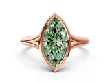 Rose gold Bezel Set Fancy Green Marquise  Solitaire Diamond Ring with Smooth Band 1