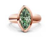 Rose gold Bezel Set Fancy Green Marquise  Solitaire Ring with Wide Band