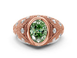 Rose gold Bezel Set Fancy Green Oval Cut Diamond Milgrain Band Ring