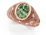 Rose gold Bezel Set Fancy Green Oval Cut Diamond Milgrain Band Ring_1
