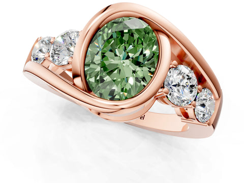Rose gold Bezel Set Fancy Green Oval Cut Diamond Split Shank Ring_1
