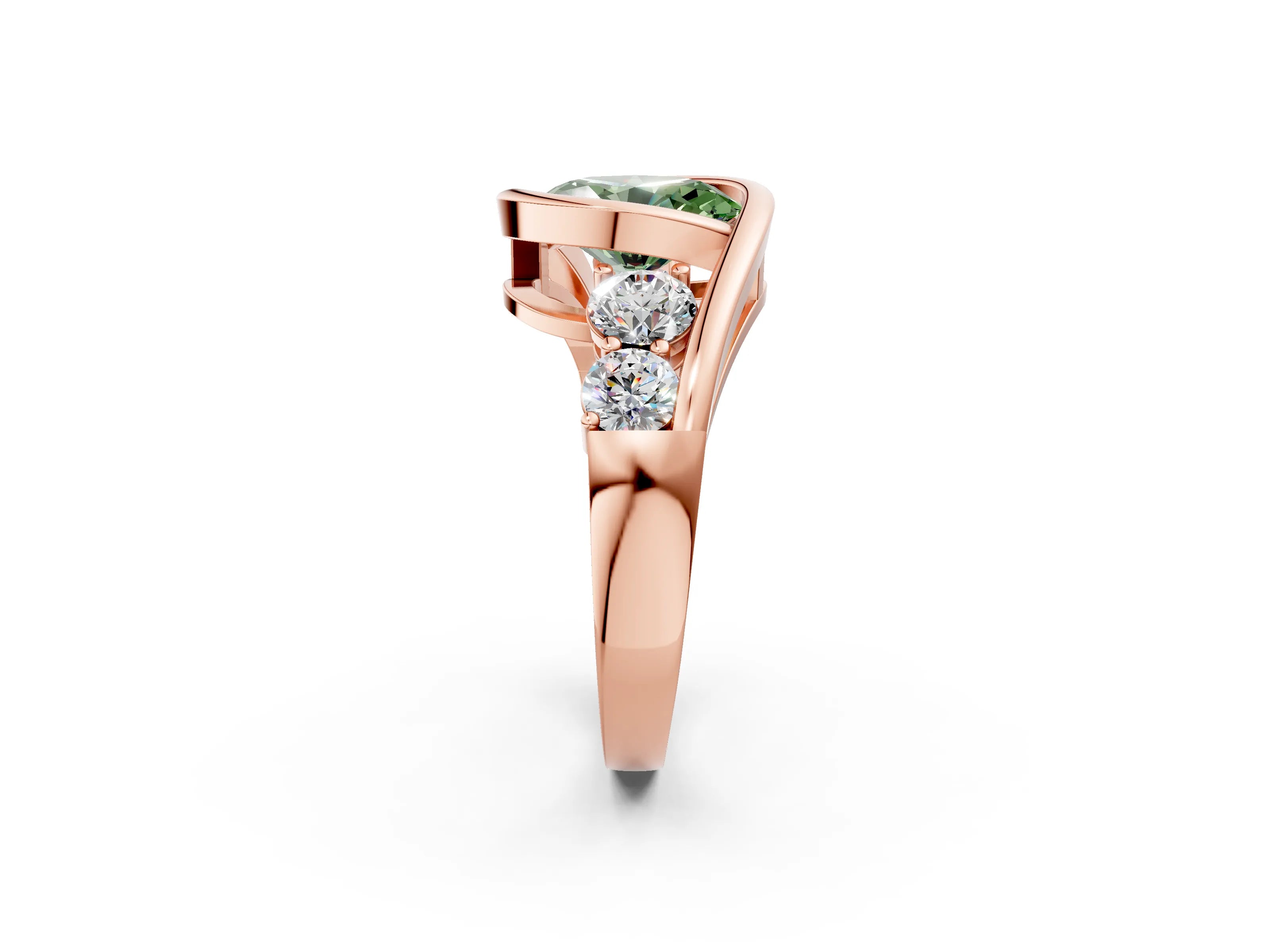 Rose gold Bezel Set Fancy Green Oval Cut Diamond Split Shank Ring_2