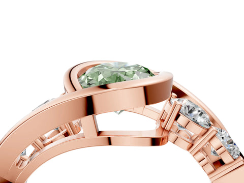 Rose gold Bezel Set Fancy Green Oval Cut Diamond Split Shank Ring_4