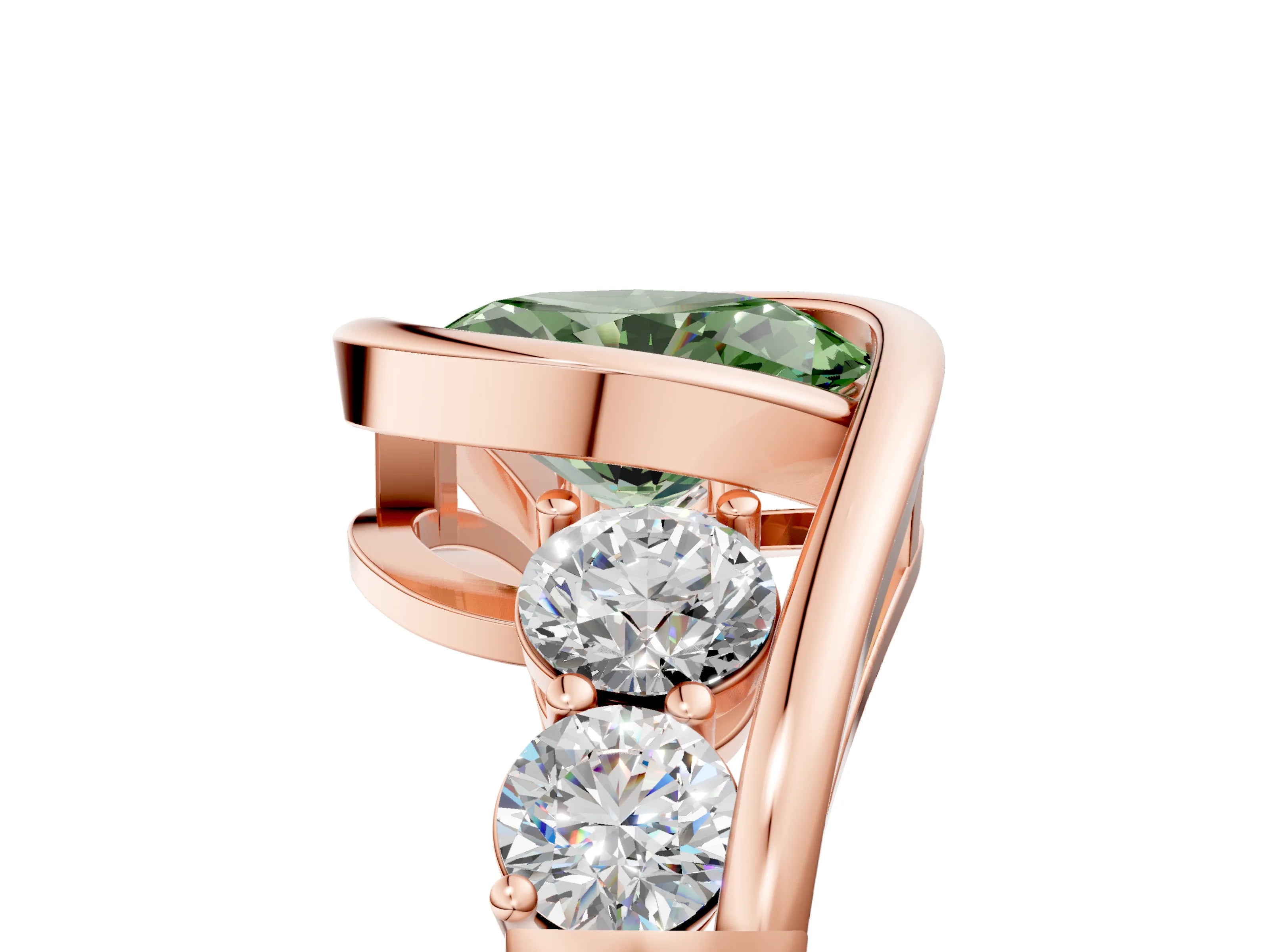 Rose gold Bezel Set Fancy Green Oval Cut Diamond Split Shank Ring_5