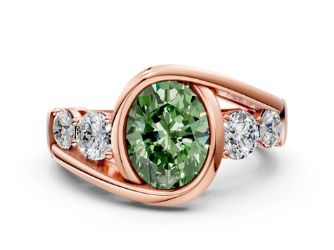 Rose gold Bezel Set Fancy Green Oval Cut Diamond Split Shank Ring