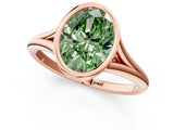 Rose gold Bezel Set Fancy Green Oval  Cut Solitaire Ring with Tapered Band 1