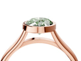 Rose gold Bezel Set Fancy Green Oval  Cut Solitaire Ring with Tapered Band 4
