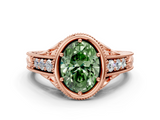 Rose gold Bezel Set Fancy Green Oval  Diamond Milgrain Pave Engagement Ring_33