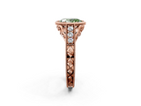 Rose gold Bezel Set Fancy Green Oval  Diamond Milgrain Pave Engagement Ring_35