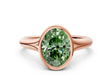 Rose gold Bezel Set Fancy Green Oval  Solitaire Diamond Ring with Smooth Band 1