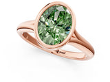 Rose gold Bezel Set Fancy Green Oval  Solitaire Diamond Ring with Smooth Band 2