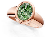Rose gold Bezel Set Fancy Green Oval  Solitaire Ring with Wide Band 1
