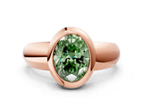Rose gold Bezel Set Fancy Green Oval  Solitaire Ring with Wide Band