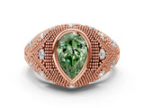 Rose gold Bezel Set Fancy Green Pear Cut Diamond Milgrain Band Ring