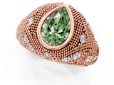Rose gold Bezel Set Fancy Green Pear Cut Diamond Milgrain Band Ring_1
