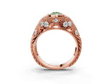 Rose gold Bezel Set Fancy Green Pear Cut Diamond Milgrain Band Ring_3