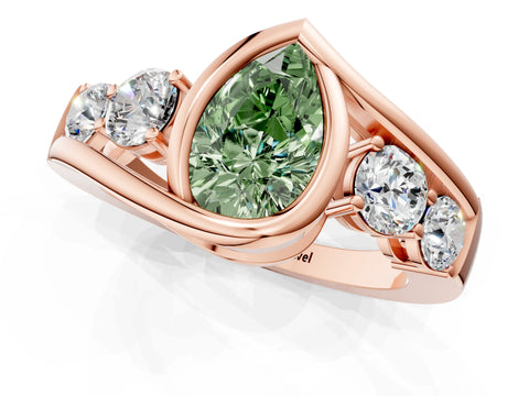 Rose gold Bezel Set Fancy Green Pear Cut Diamond Split Shank Ring_1