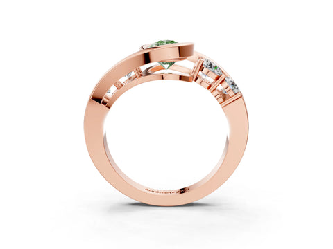 Rose gold Bezel Set Fancy Green Pear Cut Diamond Split Shank Ring_3