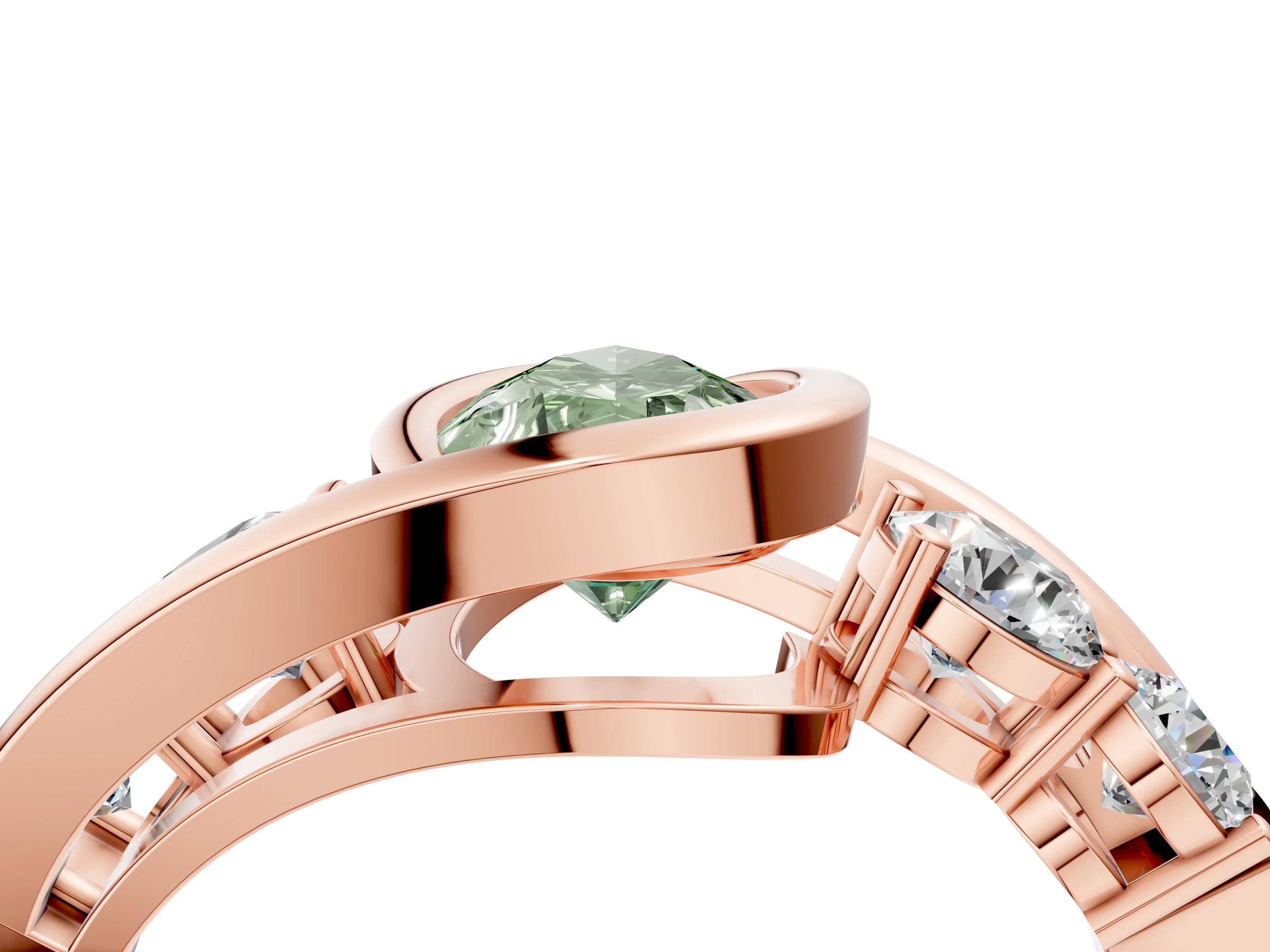 Rose gold Bezel Set Fancy Green Pear Cut Diamond Split Shank Ring_4
