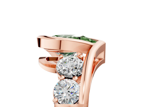 Rose gold Bezel Set Fancy Green Pear Cut Diamond Split Shank Ring_5