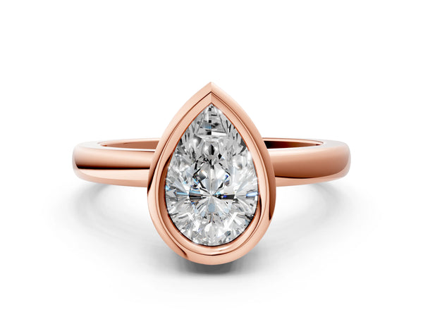 Rose gold Bezel Set Fancy Green Pear Cut Solitaire Engagement Ring with Classic Band