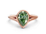 Rose gold Bezel Set Fancy Green Pear  Cut Solitaire Ring with Tapered Band 1