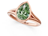 Rose gold Bezel Set Fancy Green Pear  Cut Solitaire Ring with Tapered Band 2
