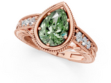 Rose gold Bezel Set Fancy Green Pear  Diamond Milgrain Pave Engagement Ring_34