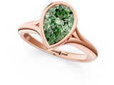 Rose gold Bezel Set Fancy Green Pear  Solitaire Diamond Ring with Smooth Band 1