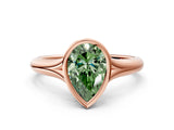 Rose gold Bezel Set Fancy Green Pear  Solitaire Diamond Ring with Smooth Band