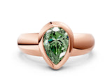 Rose gold Bezel Set Fancy Green Pear  Solitaire Ring with Wide Band 1
